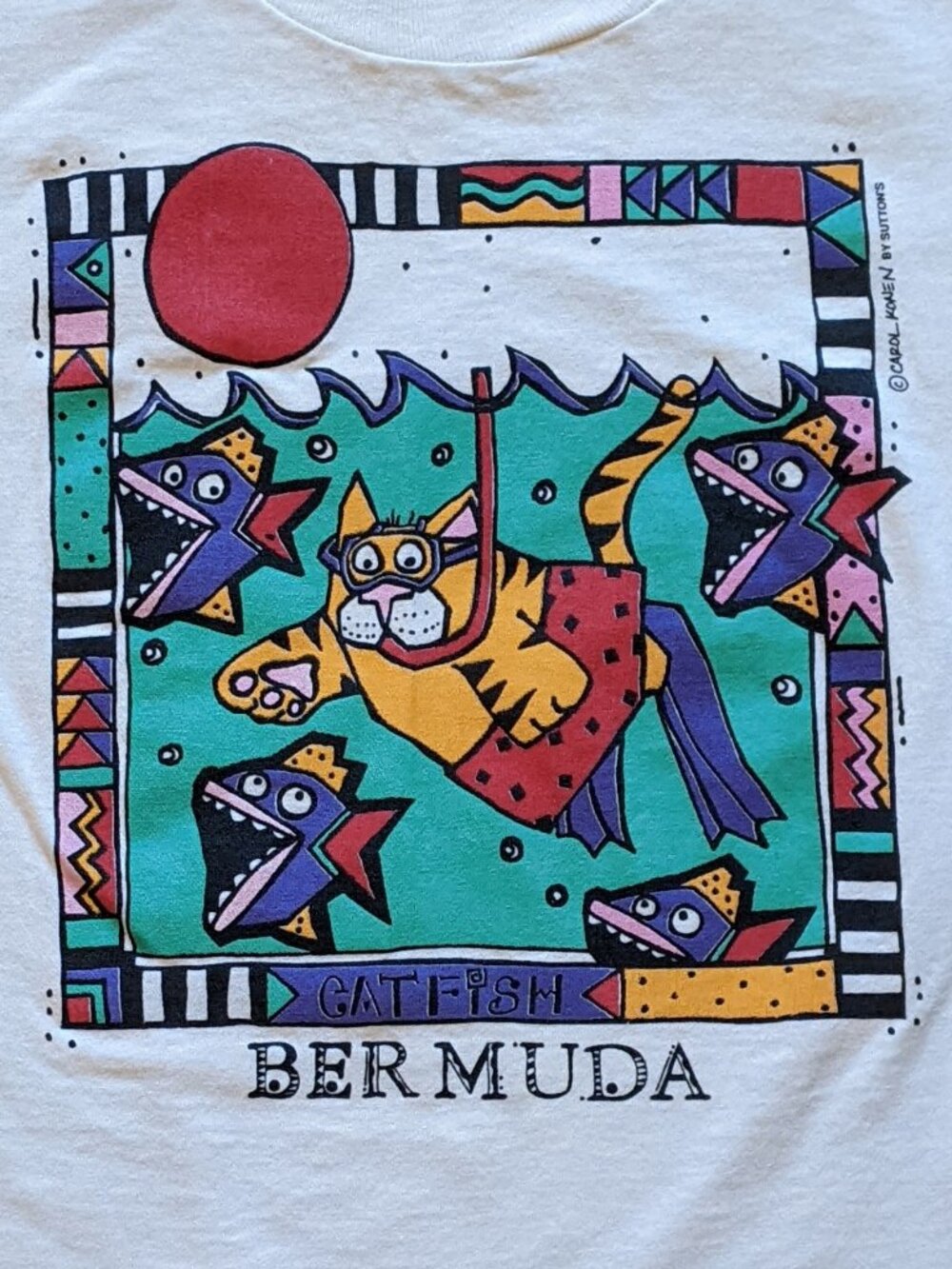 Vintage Bermuda Catfish Kids T-Shirt Graphic Tee Piranhas Cat Snorkeling